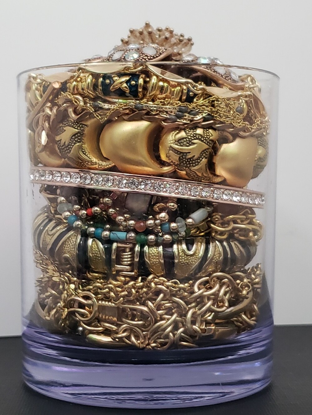 Gold Tone Mystery Jewelry Jar - Rings, Bracelets, Earrings, Necklaces, Watches